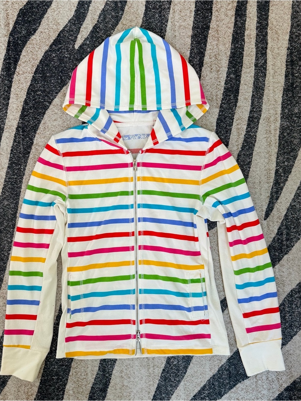 One Girl Who Multicolor Striped Zip Up Jacket Hoodie Small EUC